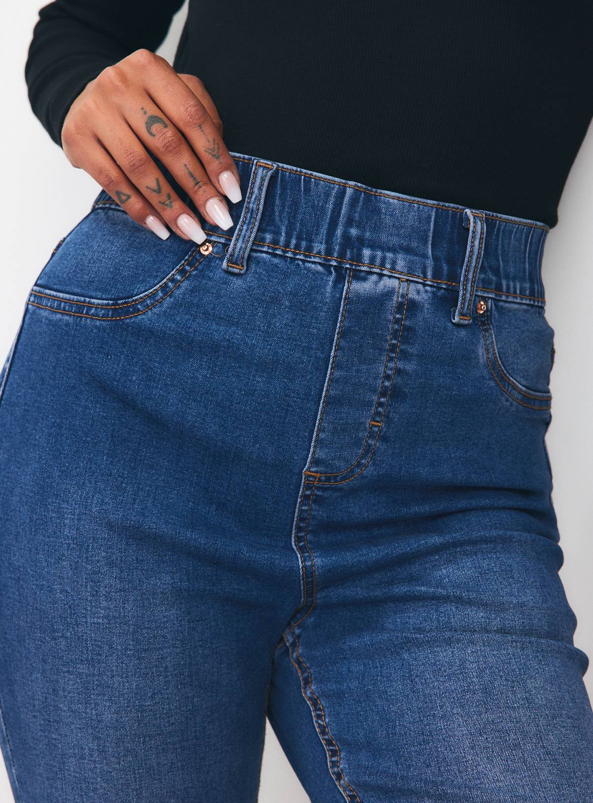 Mid Denim Cotton Rich Stretch Flared Jeggings 16 - Image 3